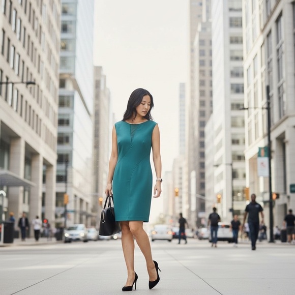 VINCE CAMUTO NWT Teal Sleeveless Midi Dress - Picture 2 of 10